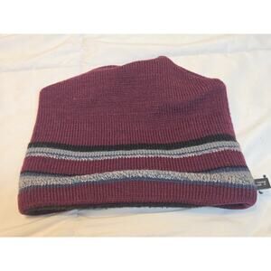 Vtg Y2k Turtle Fur USA Beanie Hat Sz L Retro Striped Wool Lined Winter Knit Red